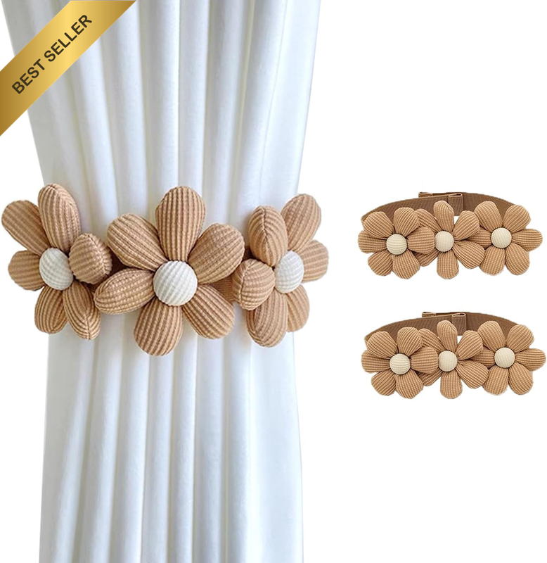 Sunflower Curtain Tiebacks-2 Pack | Curtain Holdbacks with Three Flower | Curtai