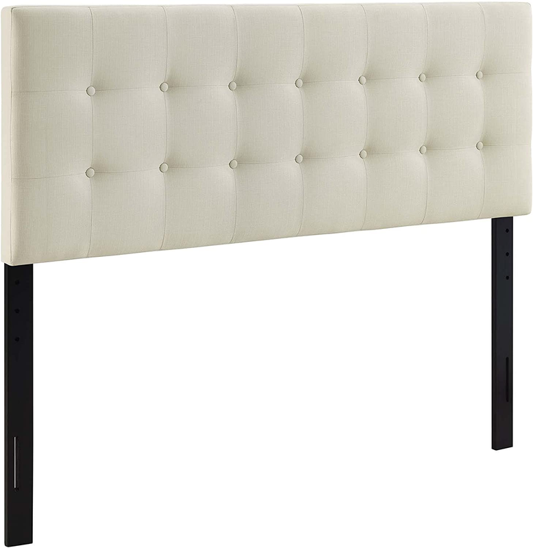 Modway Emily Tufted Button Linen Fabric Upholstered Queen Headboard in Ivory