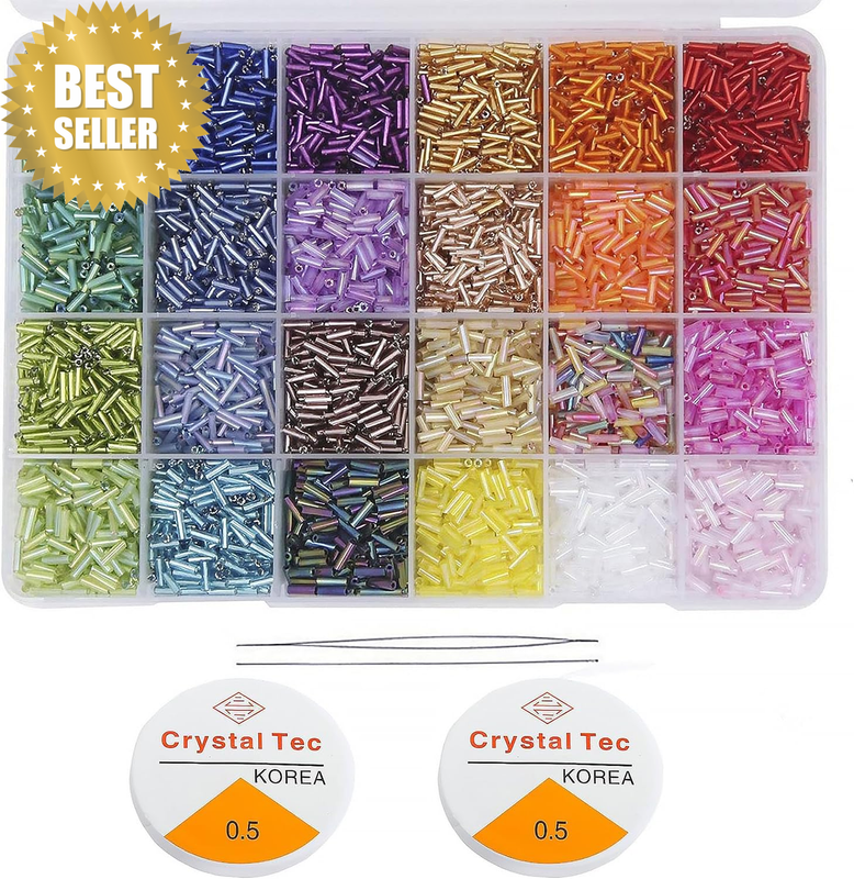 9600Pcs Pony Tube Beads Kit, 24 Grids 6.5Mm Bugle Glass Seed Beads Craft Beads f