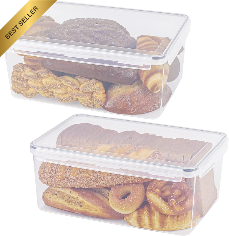 2 Pack Large Bread Box for Kitchen Countertop, Airtight Bread Storage Container