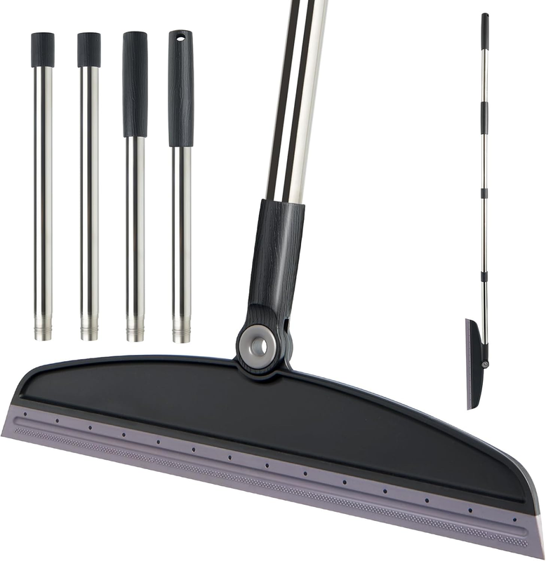 Silicone Air Broom,Multifunction Broom with Long Handle，Adjustable Rubber for Hardwood Floors,Kitchen,Concrete Floor(Charcoal)