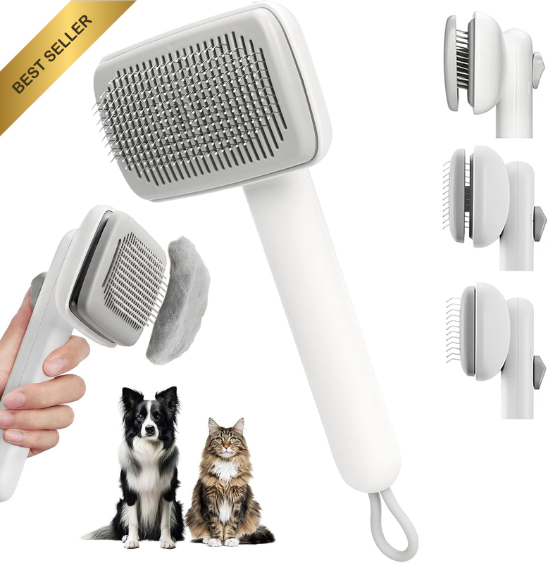 Cat Brush with Release Button, Cat Hair Brush with 3 Modes, Friendly Pet Sheddin