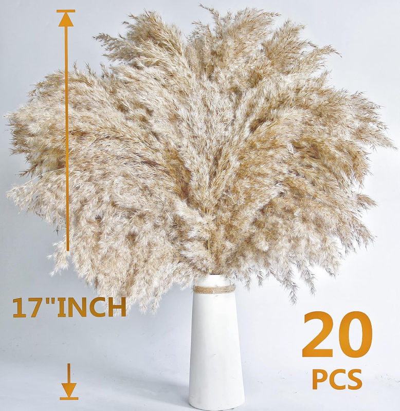 30 PCS Artificial Boho Decor, Fluffy Pompas Grass, Natural Dry Pampas Grass Smal