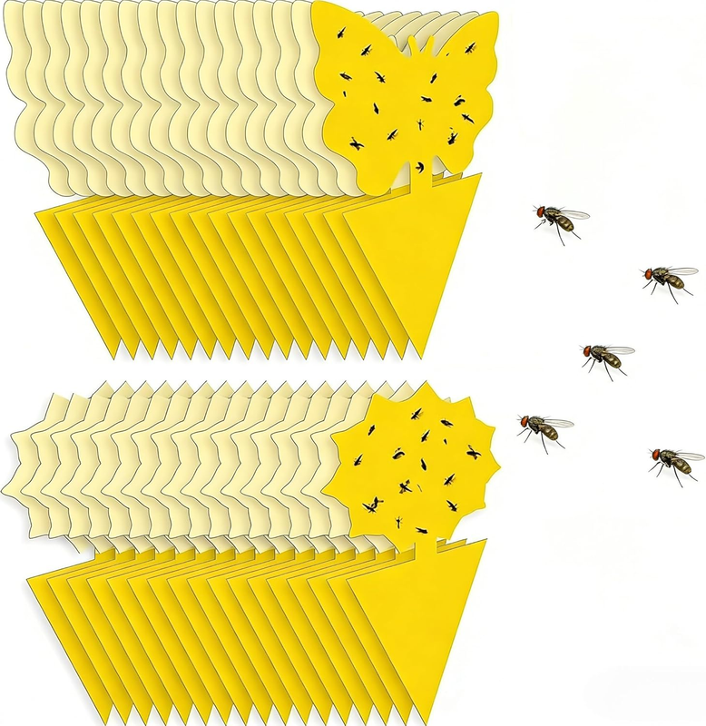 50PCS Sticky Fruit Fly Fungus Gnat Traps Killer,Yellow Plant Fly Stickers Double