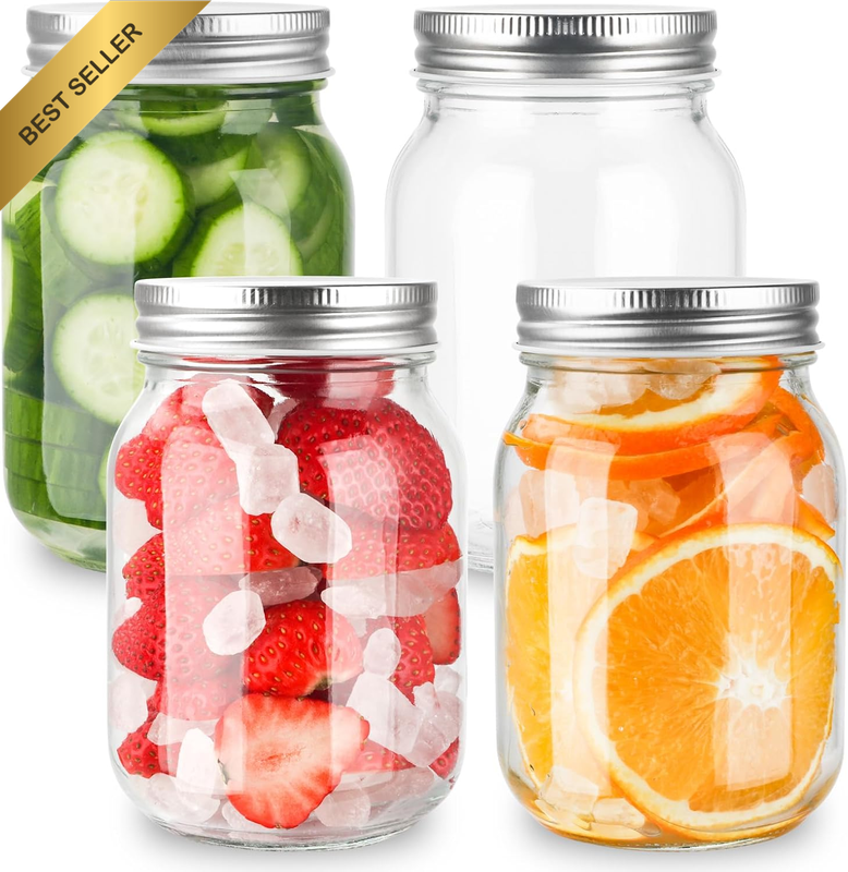 Glass Mason Jars with Lids Genuine Preserve Jar 470Ml, Canning Jars for Food Sto