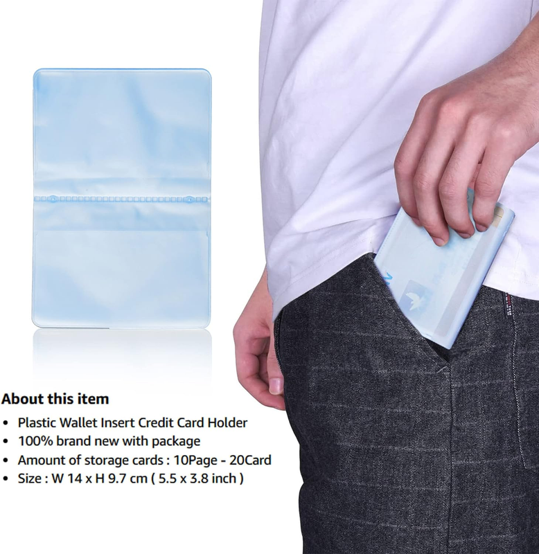 Plastic Wallet Insert Credit Card Holder Transparent (10 Page 20 Slots, 1 Pack)