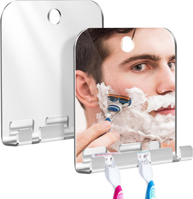 2 Pcs Shower Mirror Fogless for Shaving with Razor Holder Travel Unbreakable Ant