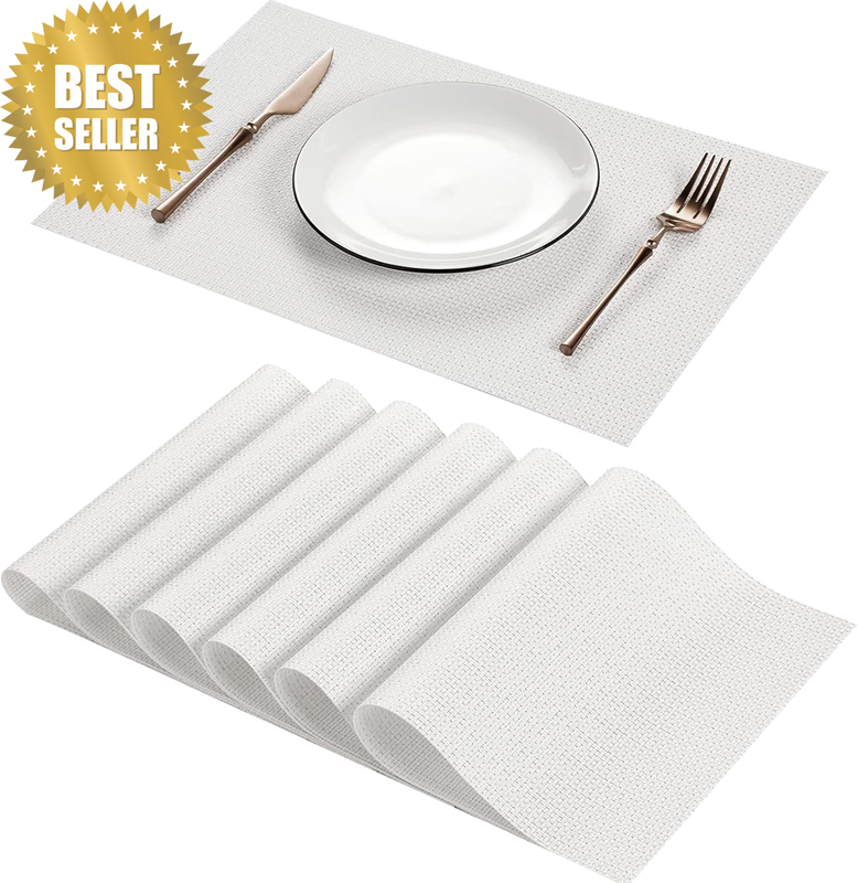Placemats Set of 6 for Dining Table Washable Woven Vinyl Non-Slip Placemat Heat-