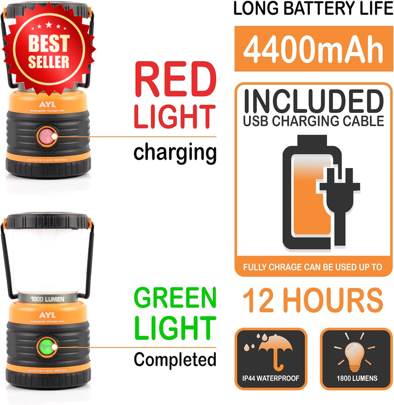 2 Pk LED Lantern 1800LM Rechargeable 4400Mah Power Bank IP44 Emergency US