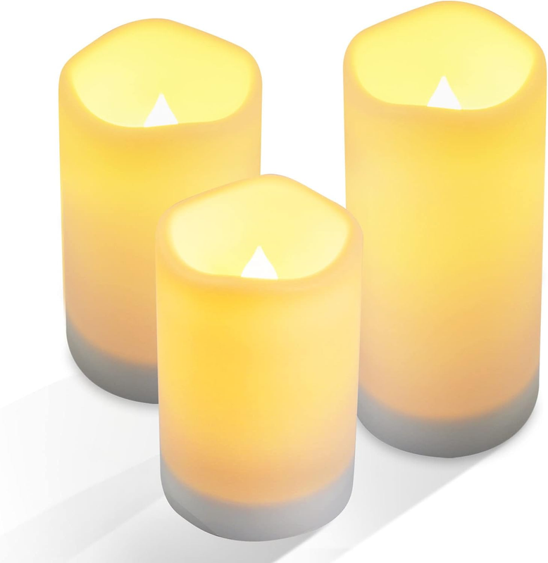 Large Outdoor Solar Powered Candles - Flameless Pillar Waterproof Rechargeable C