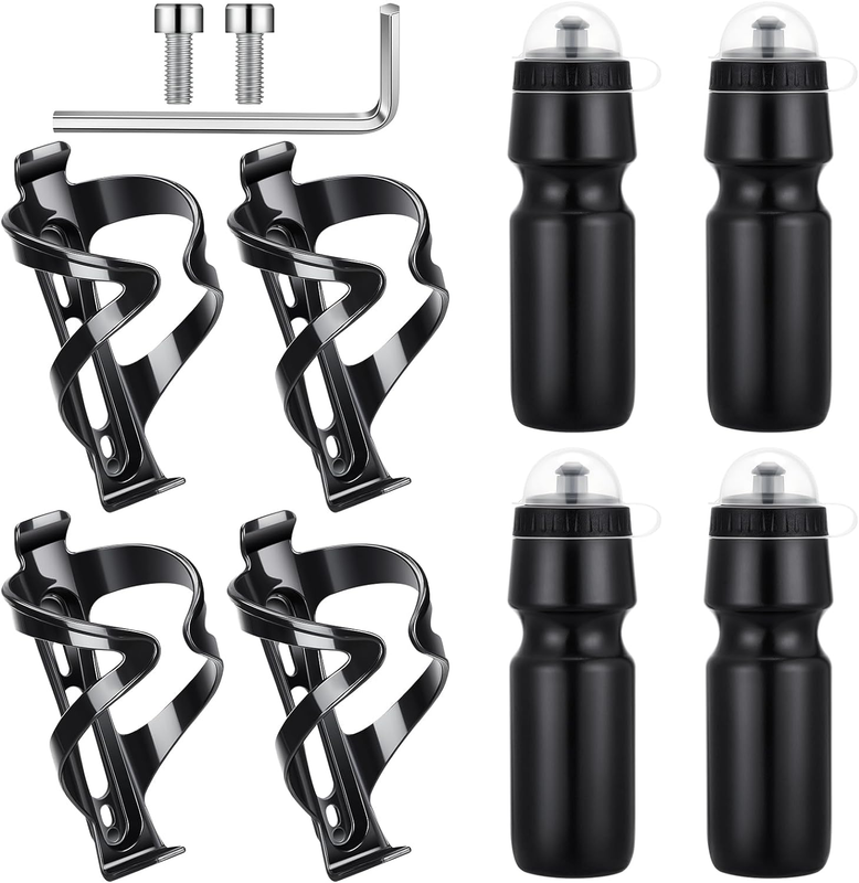 4 Sets Bike Water Bottle Cage with Bottle Bike Water Bottles & Water Bottle Cage