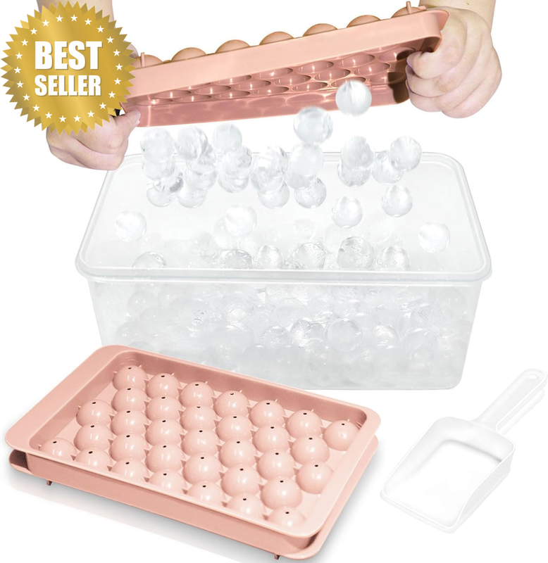 Round Ice Cube Tray with Lid Ice Ball Maker Mold for Freezer with Container Mini
