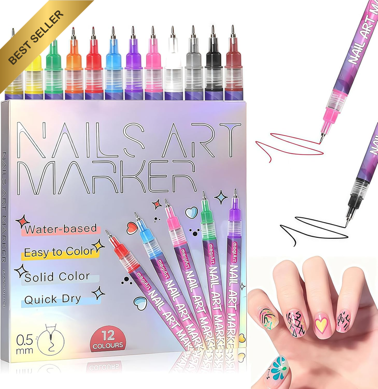 12 Colors Nail Art Pens Set,Nail Drawing Pen,Nail Art Markers Polish Pen for 3D