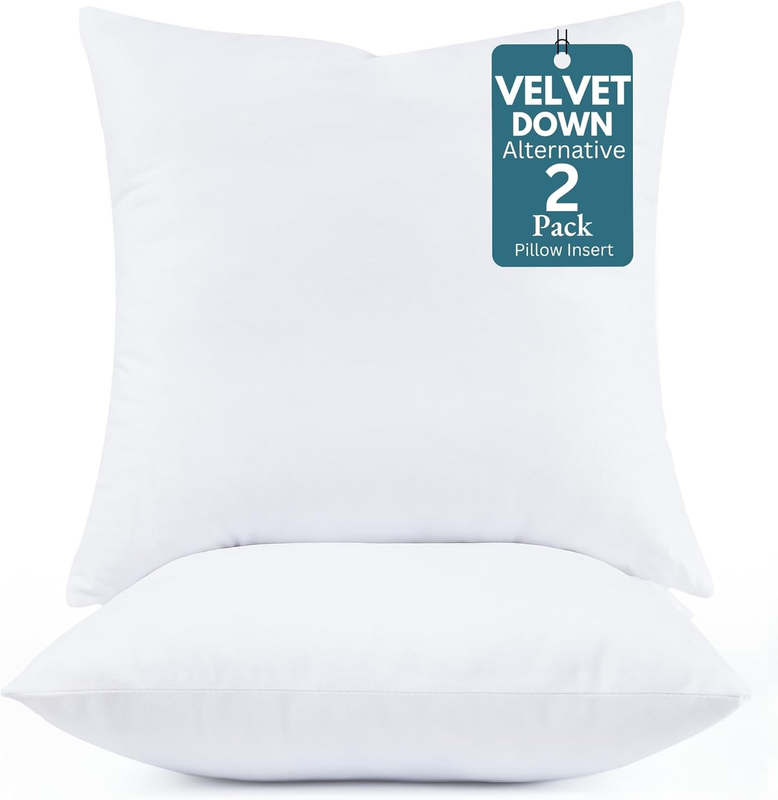 Throw Pillow Inserts Pack of 2 White - 18 x 18 Inches Velvet Cushion Inserts for