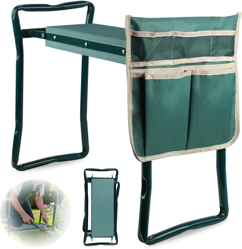 Heavy Duty Garden Kneeler and Seat - Foldable Gardening Bench with Tool Pouches