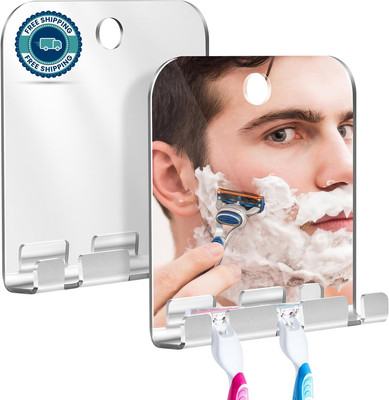 2 Pcs Shower Mirror Fogless for Shaving with Razor Holder Travel Unbreakable Ant
