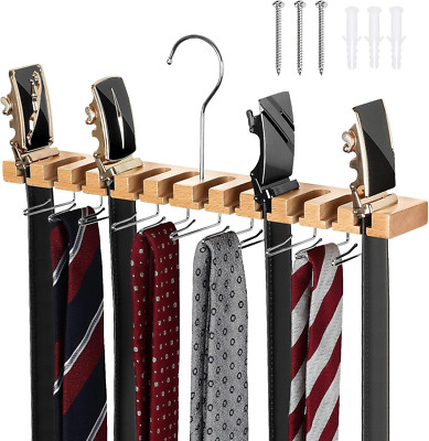 Wooden Tie Rack Tie Hanger 23 Storage, Belt Hanger for Closet 2 in 1 Wooden Wall