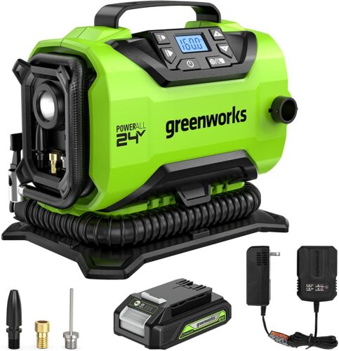 GreenWorks 24V Portable Air Compressor 160 PSI Electric Tire Inflator Air Pump