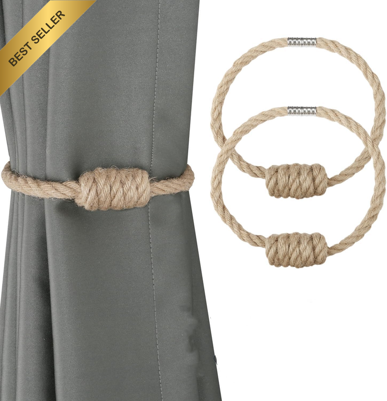 Magnetic Jute Curtain Tiebacks, Decorative Drapery Holdbacks Bohemian Style Wove