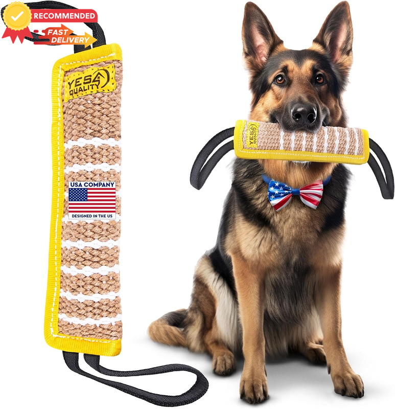 Dog Tug Toy 12"x3.2" - Jute Pull Toy with 2 Handles - K9 Training & Fetch