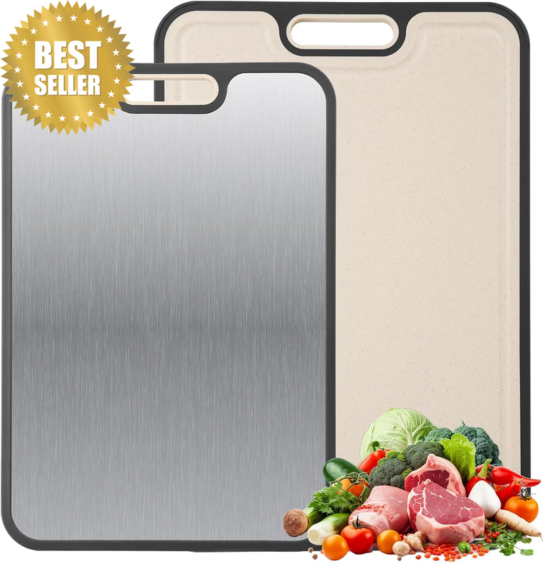 Titanium Cutting Boards for Kitchen, Non Toxic 2-In-1 Double Sided, Food Grade C