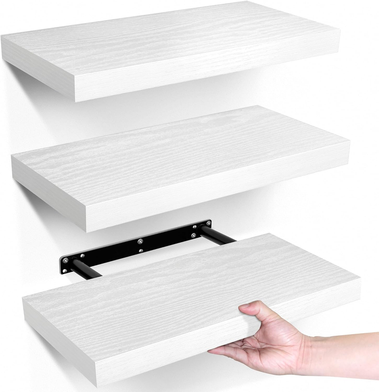 Floating Shelves, 15.6 Inch Wall Shelf Set of 3, Hanging Shelf with Invisible Br