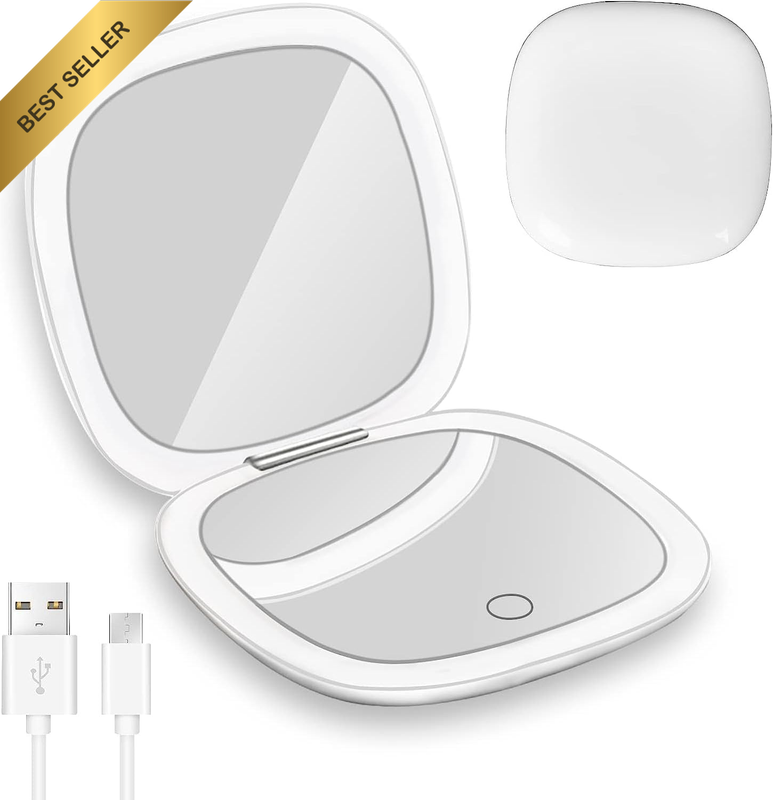 Rechargeable LED Makeup Mirror, Compact Travel Mirror with 1X/10X Magnification,