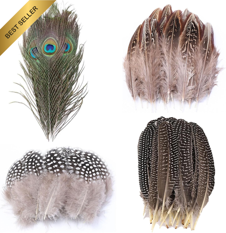 120Pcs Natural Craft Feathers Assorted Colors (2-12 Inch) - Peacock, Turkey, Phe