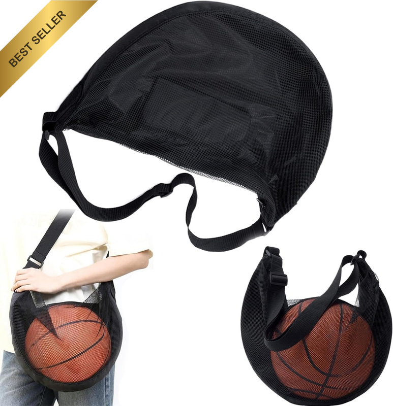 Mesh Basketball Shoulder Bag,Outdoor Single Ball Shoulder Carrier Pouch, Zipper