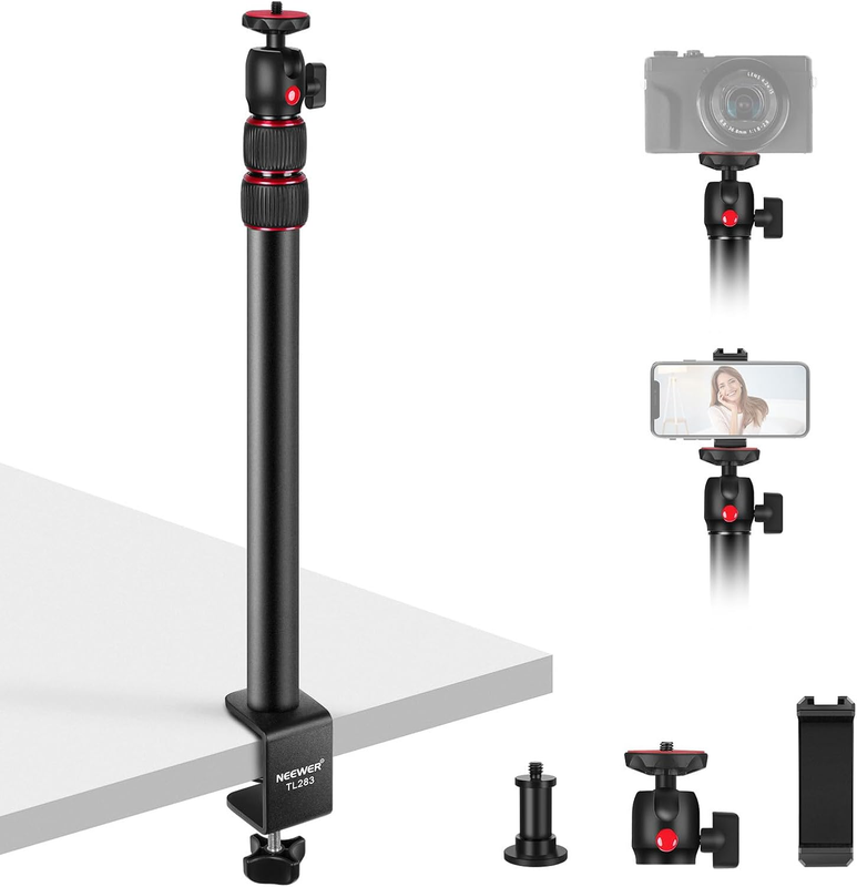 Camera Desk Mount with Phone Holder & 360° Ball Head, 17"-40"/43-102cm Telescopi