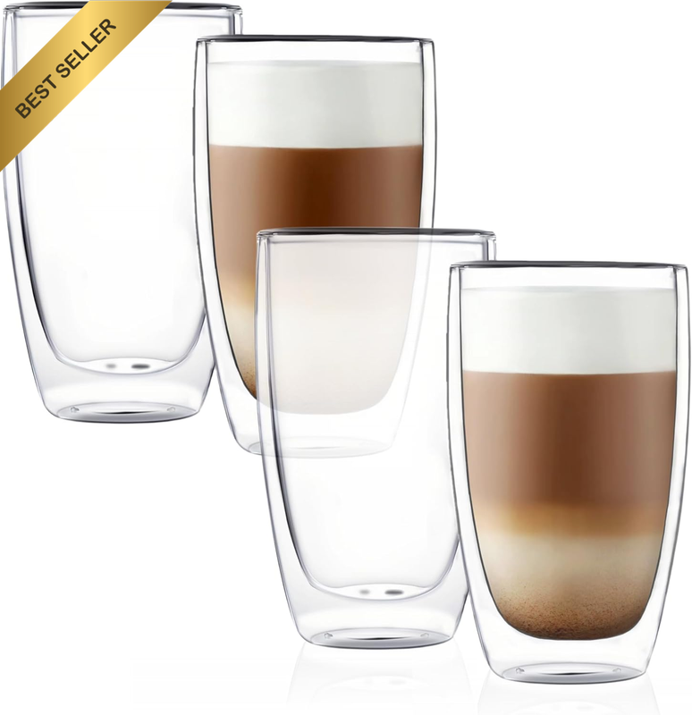 Double Wall Thermo Glass Coffee Cup 13.5Oz/400Ml,Clear Insulated Glass Coffee Mu