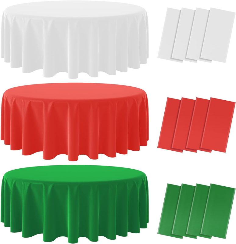 12 Pack Italian round Disposable Tablecloth, Red White Green Circle Plastic Tabl