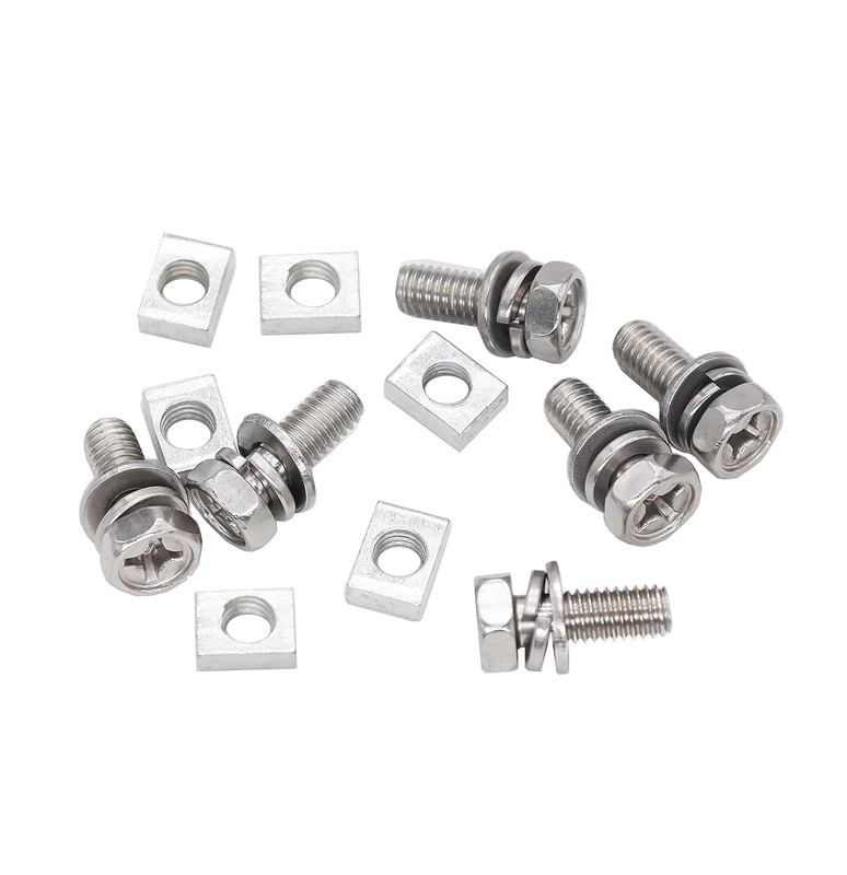 6-Pack Motorcycle Battery Terminal M6 x16mm Bolt Square Nut Kit Stainless Steel