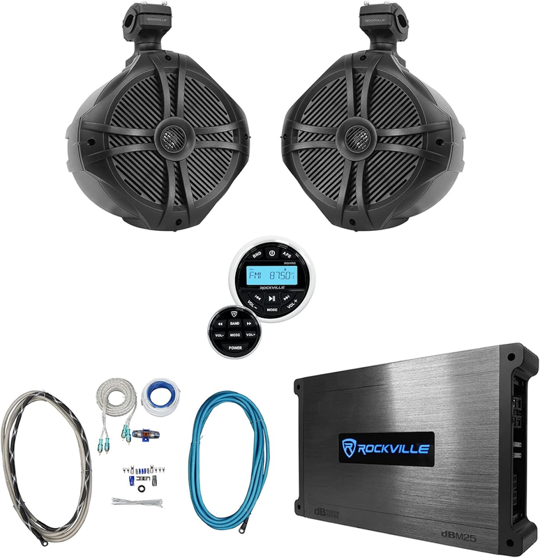 (2) RWB90B Black 8" Marine Wakeboard Swivel Speakers+Amp+Rec