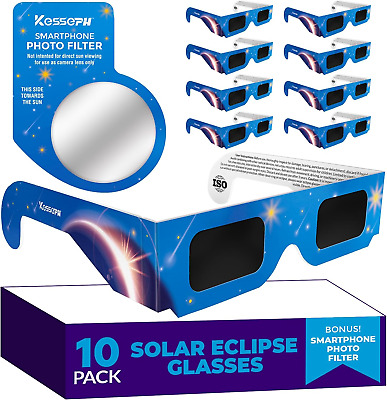 Solar Eclipse Glasses Approved 2024, (10 Pack) CE and ISO Certified Solar Eclips