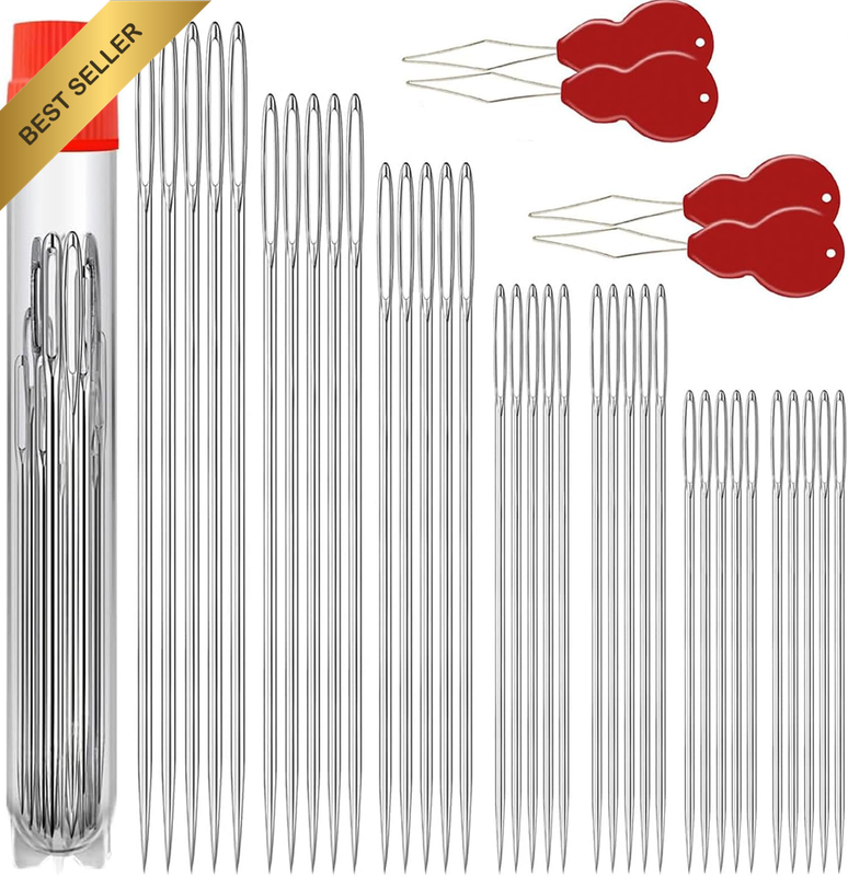 35PCS Large Eye Hand Sewing Needles with 4 Needle Threaders, Stainless Steel Han