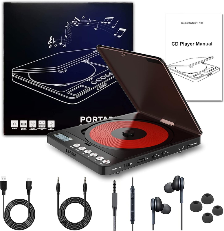 Portable CD Player with Built-In Speakers,  Rechargeable CD Player for Car