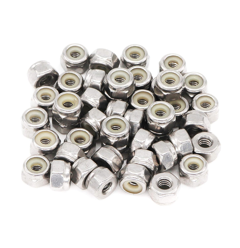 50pcs 1/4-20 Nylon Inserted Self Locking Nuts 304 Stainless Steel