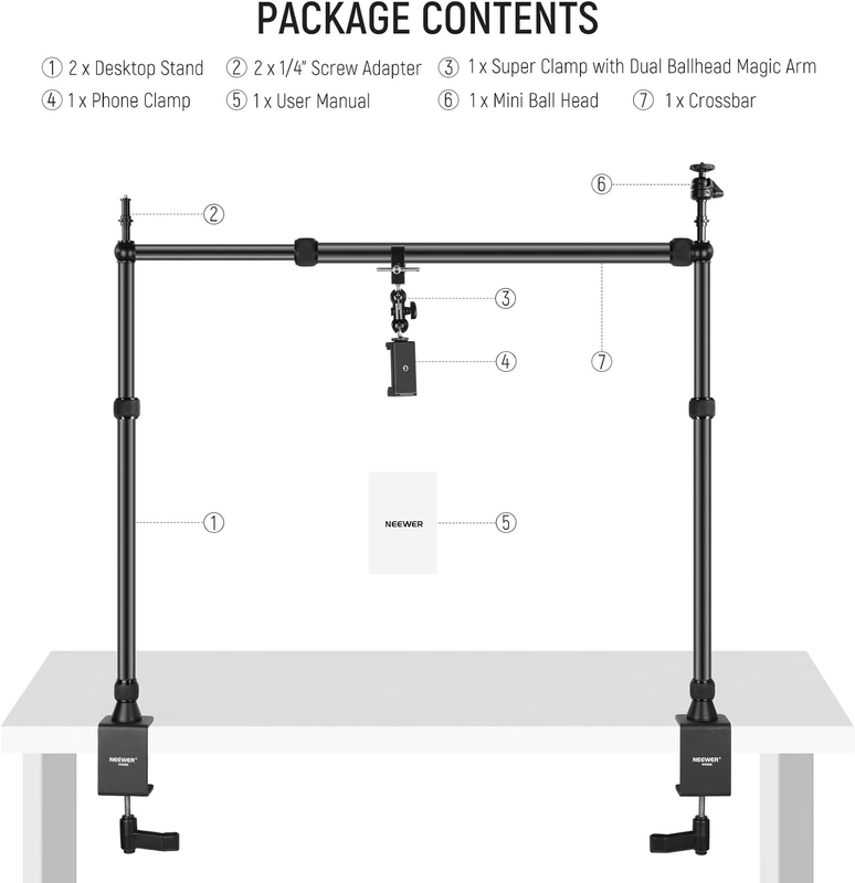 Overhead Camera Mount Rig with Dual Ballhead Super Clamp/Phone Holder/C Clamp fo