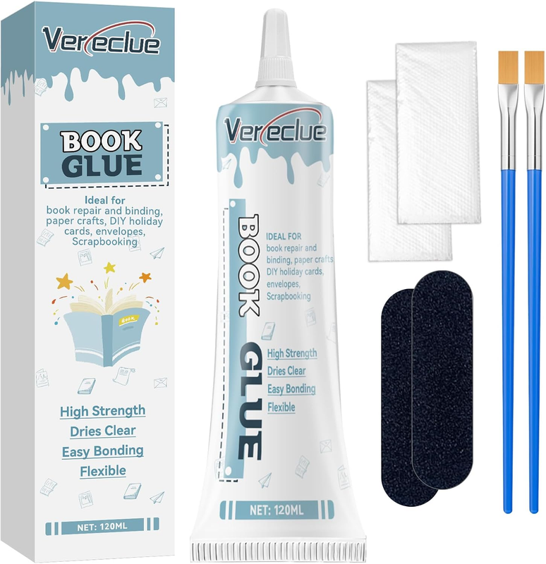 Book Binding Glue, Dries Clear Flexible Book Repair Kit for Scrapbooking, Paper