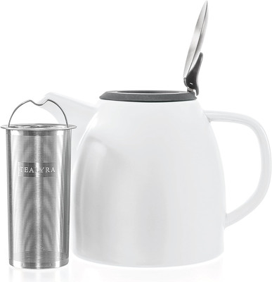 - Drago Ceramic Teapot White - 37Oz (4-6 Cups) - Large Stylish Teapot with Stain