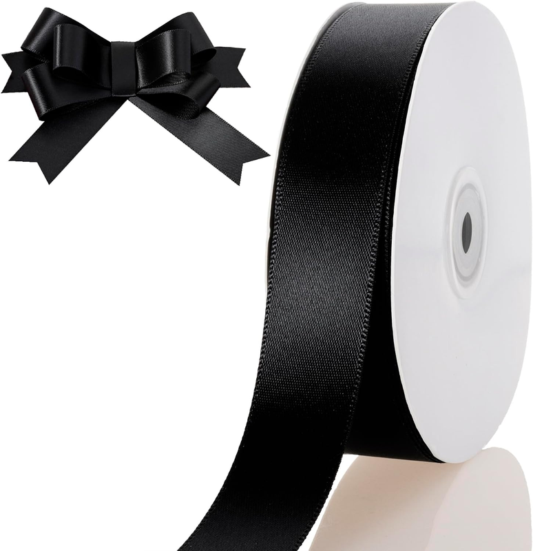1 Inch Black Ribbon 50Yards – Perfect for Gift Wrapping | Polyester Satin Ribbon