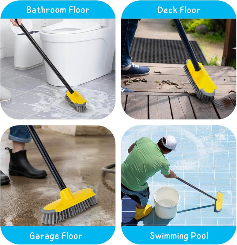 Deck Brush with Long Handle, Floor Scrub Broom for Shower, 50'' Outdoor Scrubber