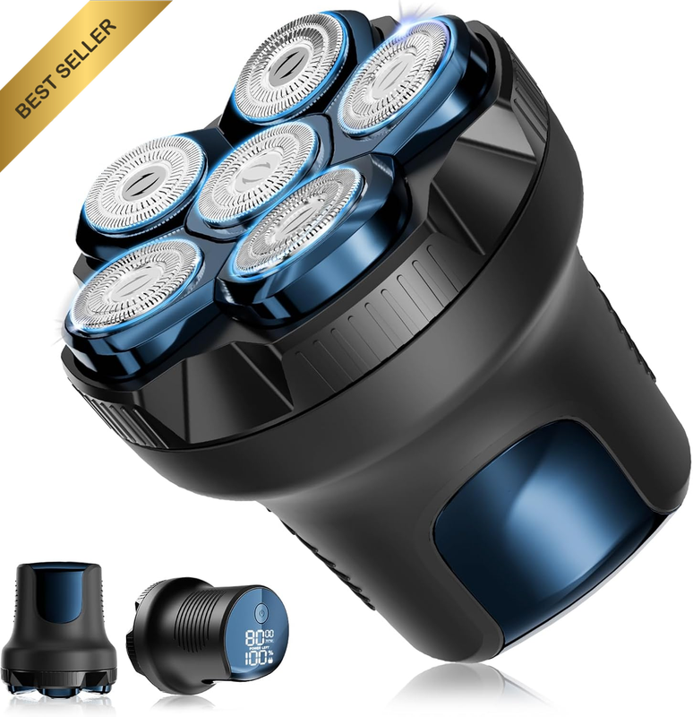 6D Head Shaver Floating Waterproof Cordless Razor 2-Speed 80 Min Runtime