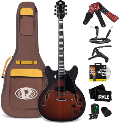 Semi Hollow Body Electric Guitar Set, 41.8'' Full Size Jazz Instrument Kit with G