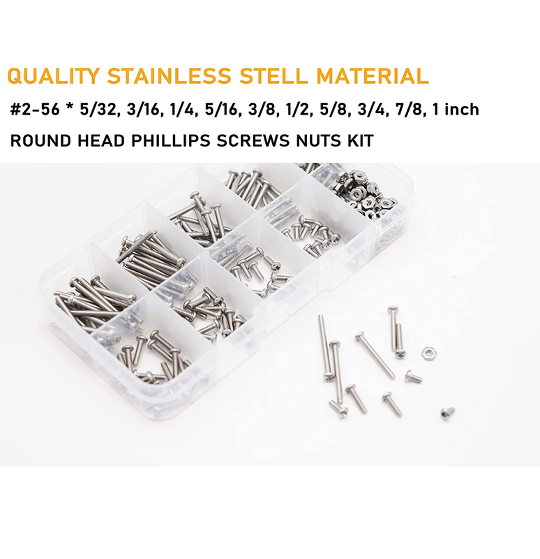 binifiMux 300pcs 2-56 Pan Phillips Machine Screws Hex Nuts Assortment Kit