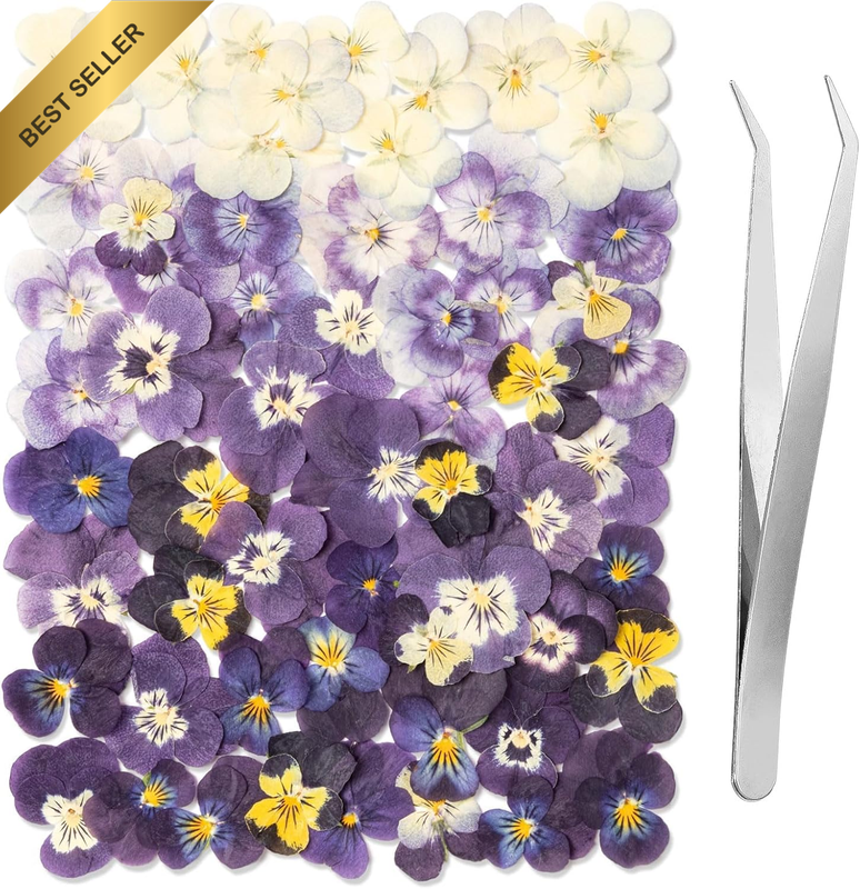 60Pcs Dried Pressed Pansies Flowers for Cake Decorating, Purple Real Dry Flower