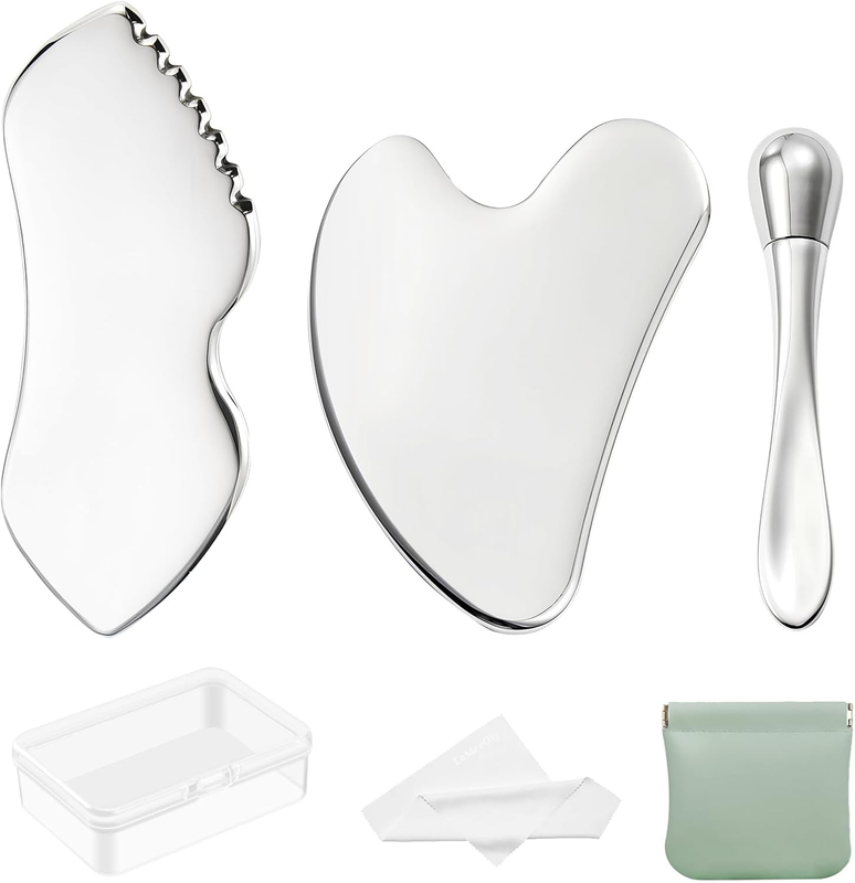 3Pcs Stainless Steel Gua Sha Facial Tools & Eye Cream Applicator Metal Guasha Se