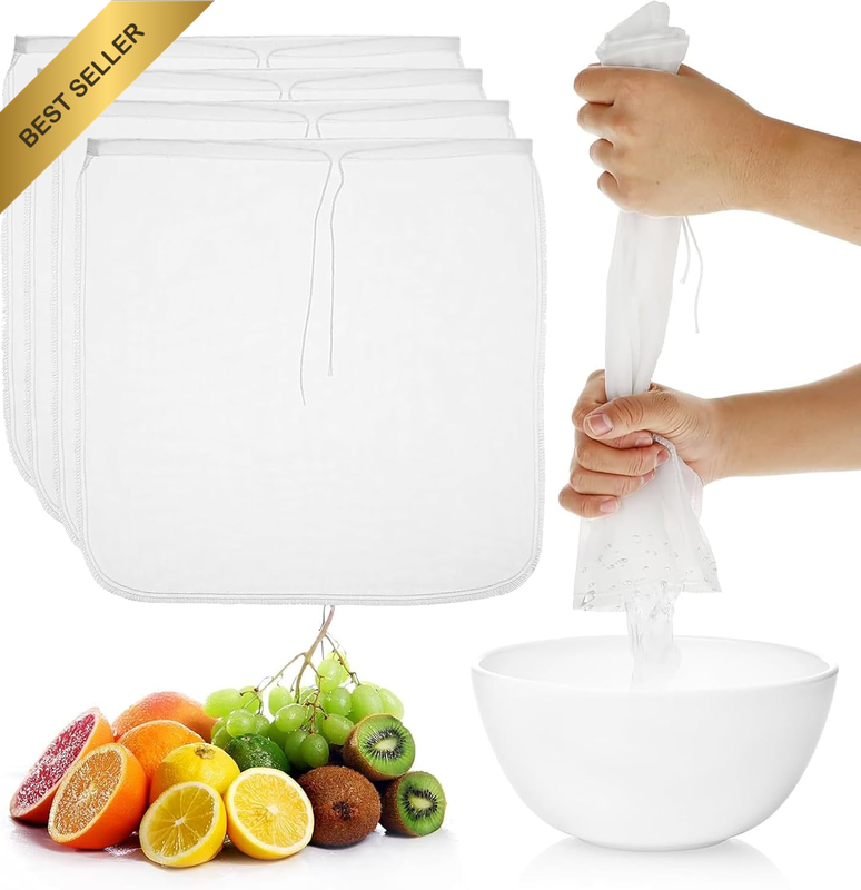 4-Pack 12"X12" Nut Milk Bags – Reusable 100-Micron Fine Mesh Food Grade Nylon St