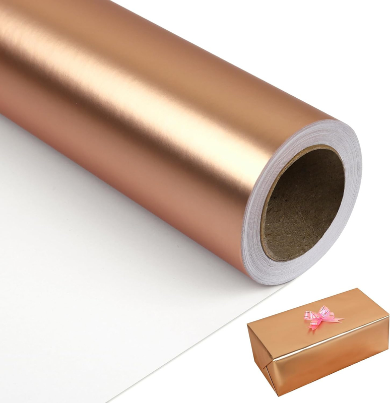 NESCCI Matte Metal Rose Gold Wrapping Paper, Solid Color Paper,Gift Wrapping